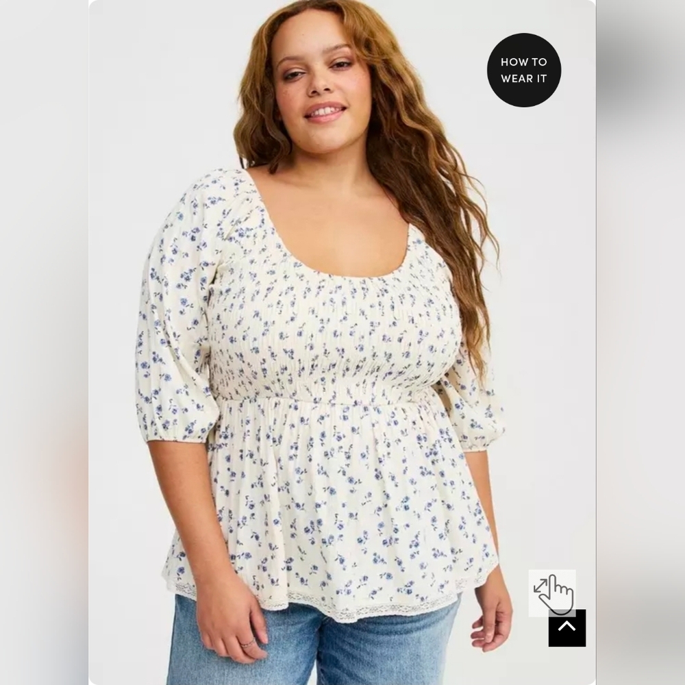 Torrid white and blue floral Smocked Babydoll Top size 3x NWT